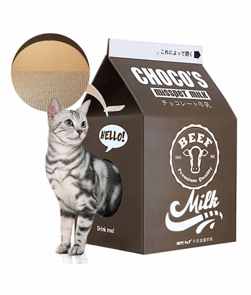 Small cat condo Scratcher Post Cardboard, Milk Box Shape
