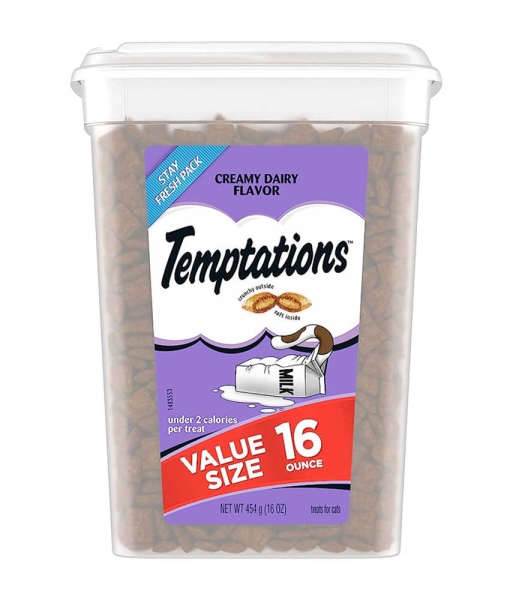 TEMPTATIONS Classic Crunchy and Soft Cat Treats Creamy Dairy Flavor, 16 oz. Tub