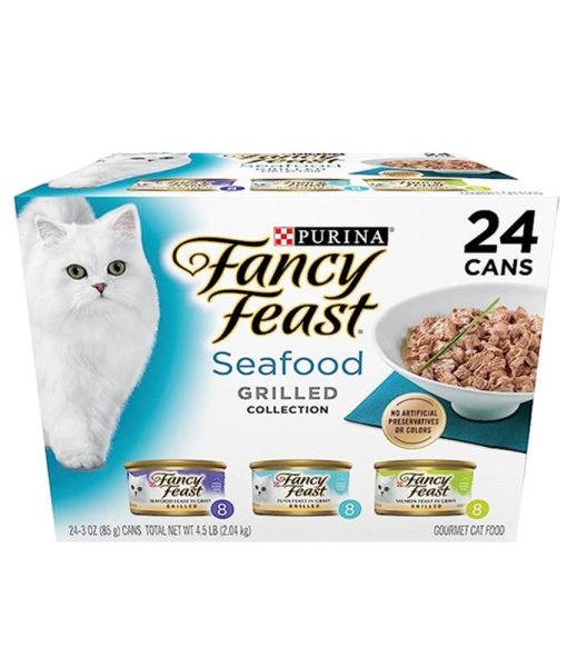 Purina Fancy Feast Grilled Wet Cat Food Seafood Collection in Wet Cat Food Variety Pack – (24) 3 oz. Cans
