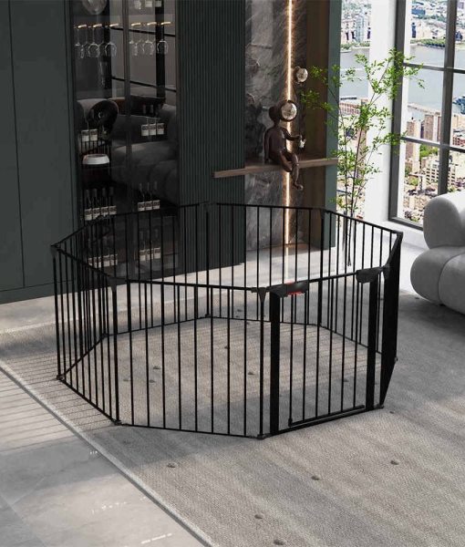 diy dog gate 200″ Adjustable Gate 8 Panels Yard Metal Doorways