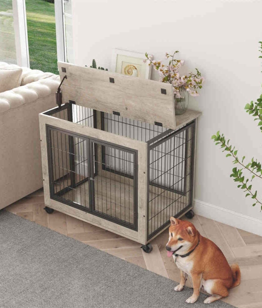 furniture dog crate Side Table on Wheels