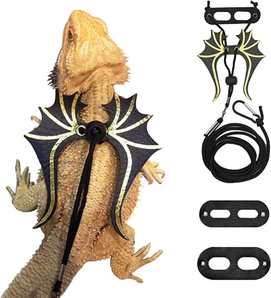 ADOGGYGO Bearded Dragon Lizard Leash Harness – 3 Size Pack Dinosaur Wing Lizard Harness Leash for Bearded Dragon Lizard Reptiles