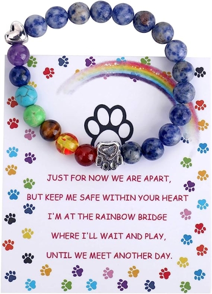 Pet Memorial Gifts,Rainbow Bridge Bracelet for Beloved Dog Cat,8MM Mixed Color Bead 7 Chakra
