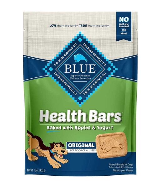 Blue Buffalo Health Bars Natural Crunchy Dog Treats Biscuits, Apple & Yogurt 16-oz Bag