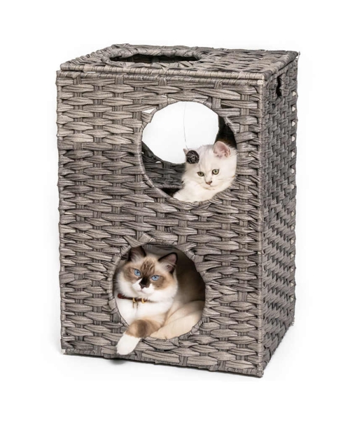 house for cat Rattan Cat Bed with Ball & Reversible Cushion