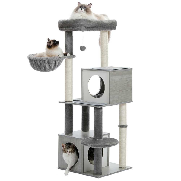 Large Cat Tree 51 Inches Wooden Cat Tower with Double Condos