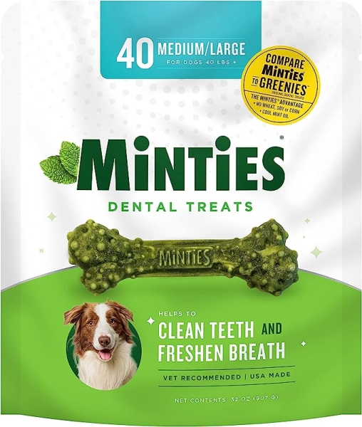 Minties VetIQ Dog Dental Bone Treats, Dental Chews for Medium/Large Dogs