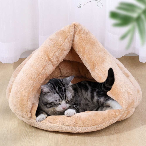 Non-Slip Bottom Plush Cat House for Small Medium Pets