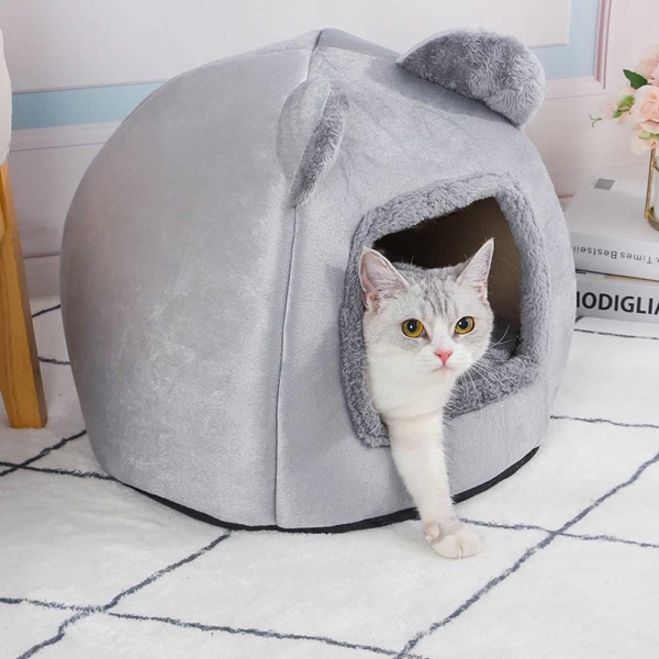 Cartoon Ear Warm Non-slip Cat Cave With Washable Mat