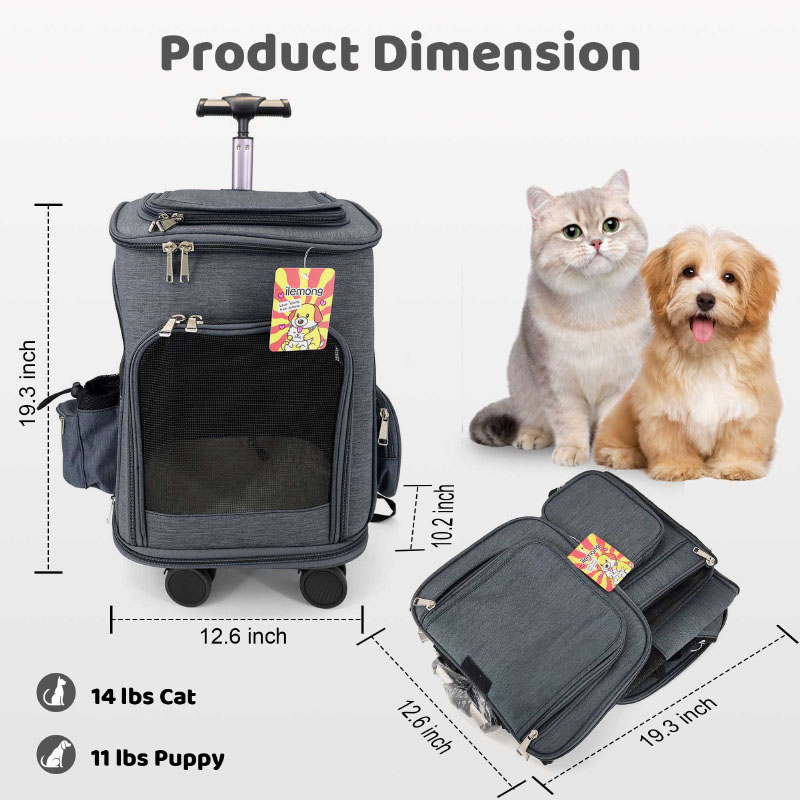 Wheeled Cat Pet Carrier Mesh Ventilation Windows Pet Stroller - Bag&Carriers - 1