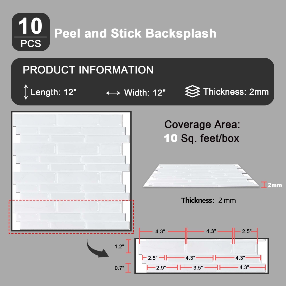 ilemong adhesive tiles for kitchen，10-Pack stick on splashback - backsplash tile - 2