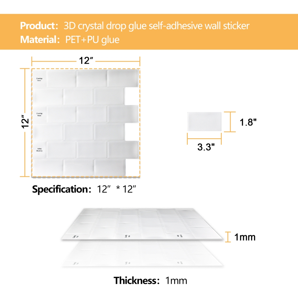 ilemong Peel and Stick Adhesive Tiles,12×12in Easy to clean (10-Pack ) - backsplash tile - 2