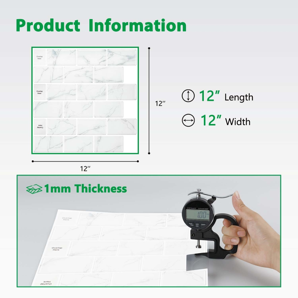 ilemong 12×12in Commercial Peel and Stick Wall Tiles Kitchen,10-Pack - backsplash tile - 2