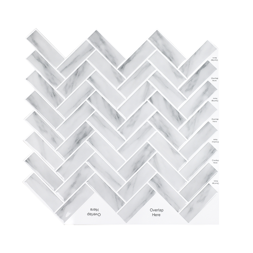 ilemong 10-Sheet Peel and Stick Backsplash Tile Herringbone Vinyl Wall Tiles in Gray for Kitchen, Fireplace - backsplash tile - 1