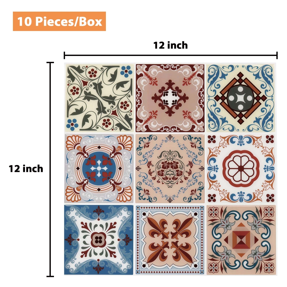 ilemong 12 in. x 12 in. Vinyl Moroccan Style kitchen stick on tiles, Non-toxic Durable  (20-Pack) - backsplash tile - 2
