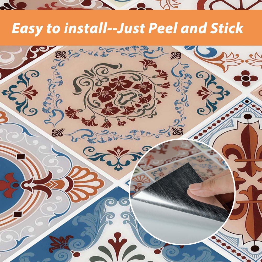 ilemong 12 in. x 12 in. Vinyl Moroccan Style kitchen stick on tiles, Non-toxic Durable  (20-Pack) - backsplash tile - 3