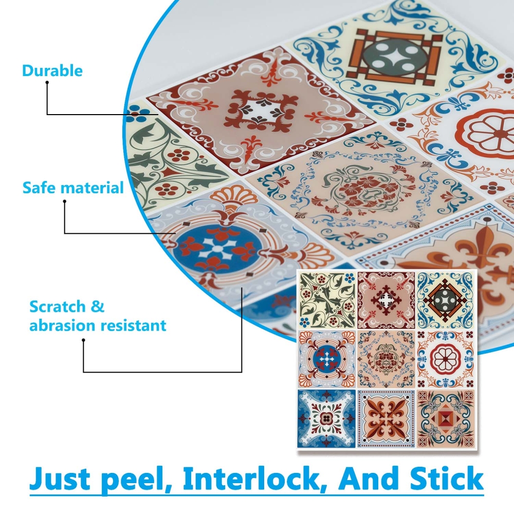 ilemong 12 x 12 in. Colorful Decorative Tile Stickers , (10-Pack) - backsplash tile - 3