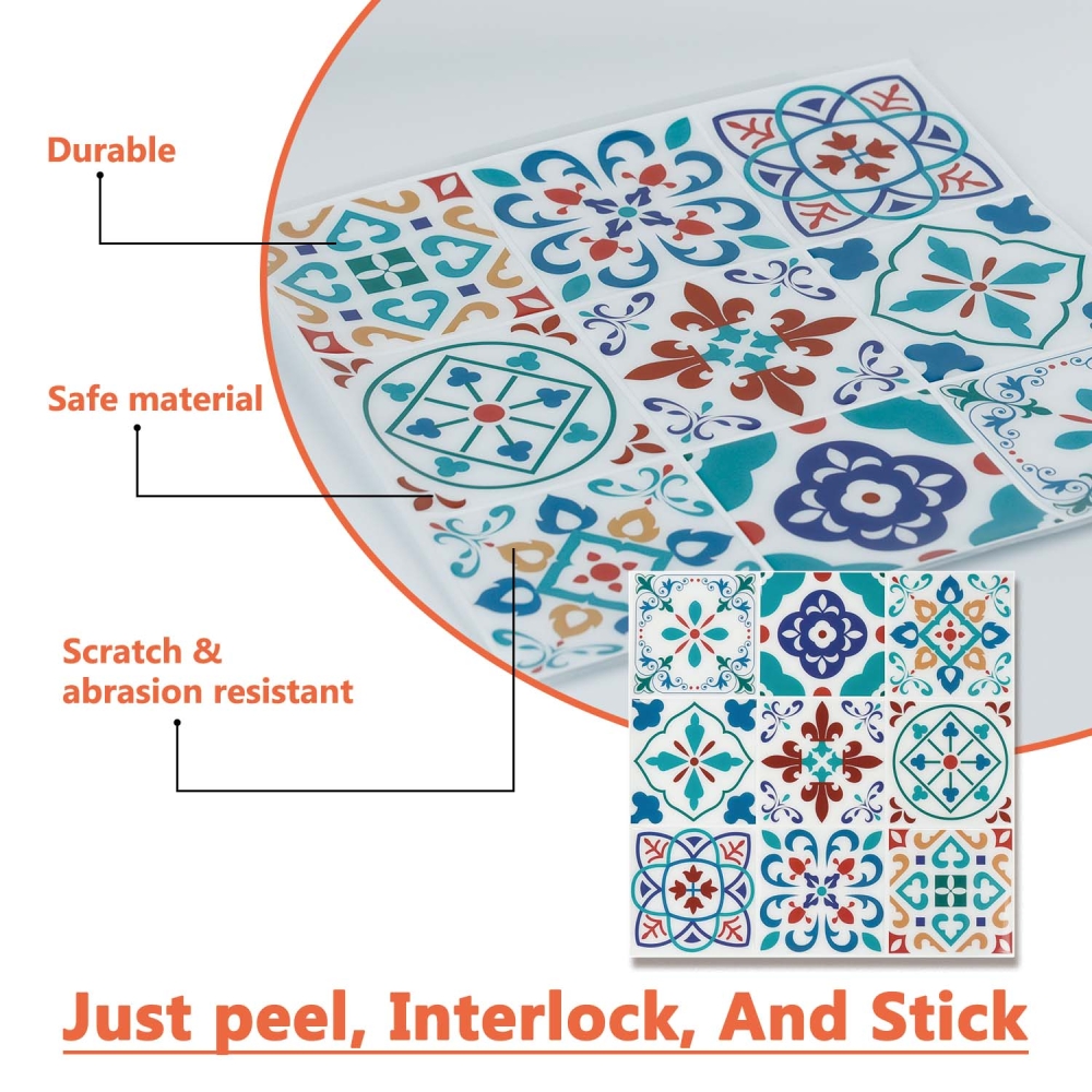 ilemong Moroccan Style Decorative Peel and Stick Backsplash, 10-Pack - backsplash tile - 3