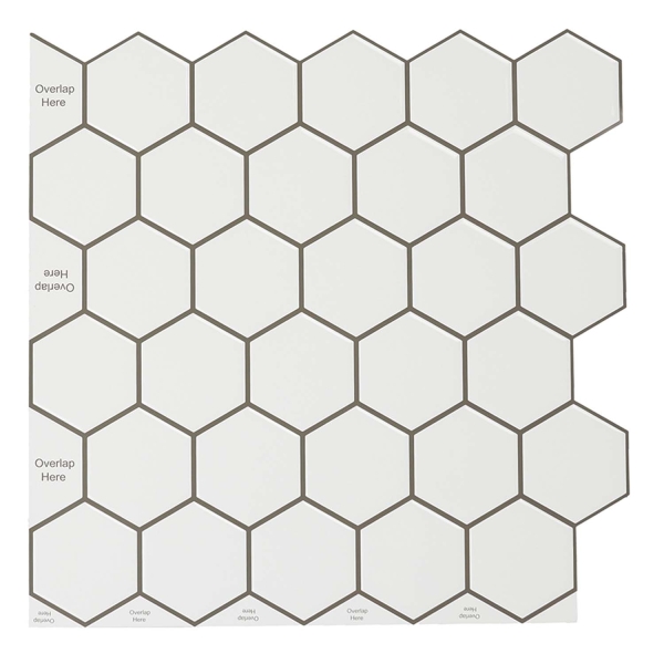 ilemong Hexagon Vinyl Peel, Stick Backsplash 12 in. x 12 in. Stick on Wall Tile for Kitchen Fireplace