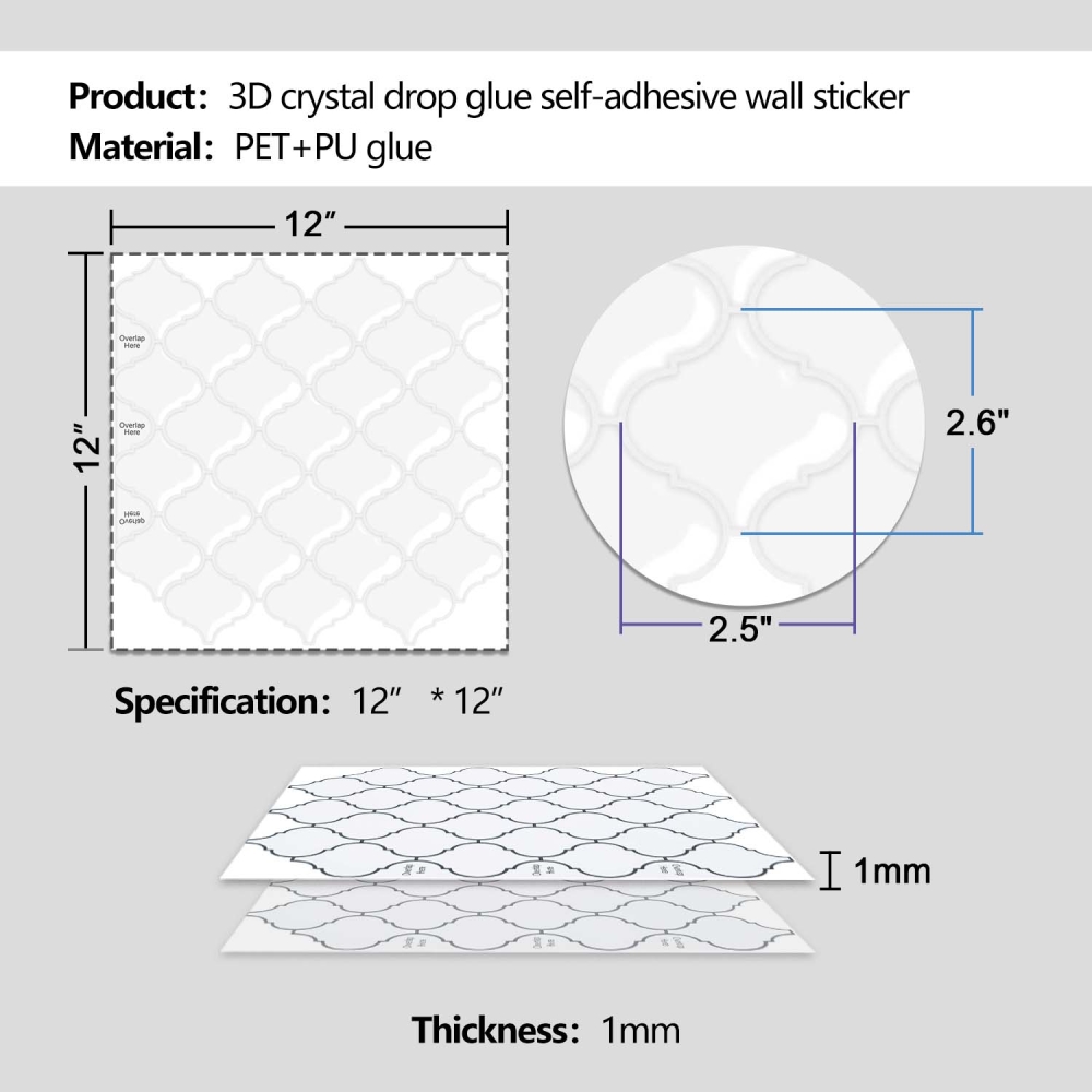 ilemong 12 in. x 12 in. Backsplash Tile for Kitchen, White 10-Pack - backsplash tile - 3