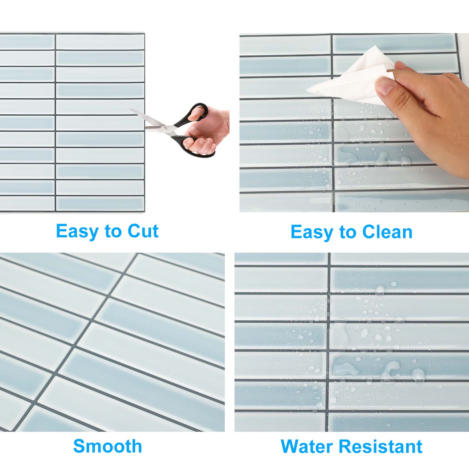 ilemong Light Blue self-adhesive PVC backboard, heat-resistant and easy to clean ,suitable for stoves and sinks - backsplash tile - 2