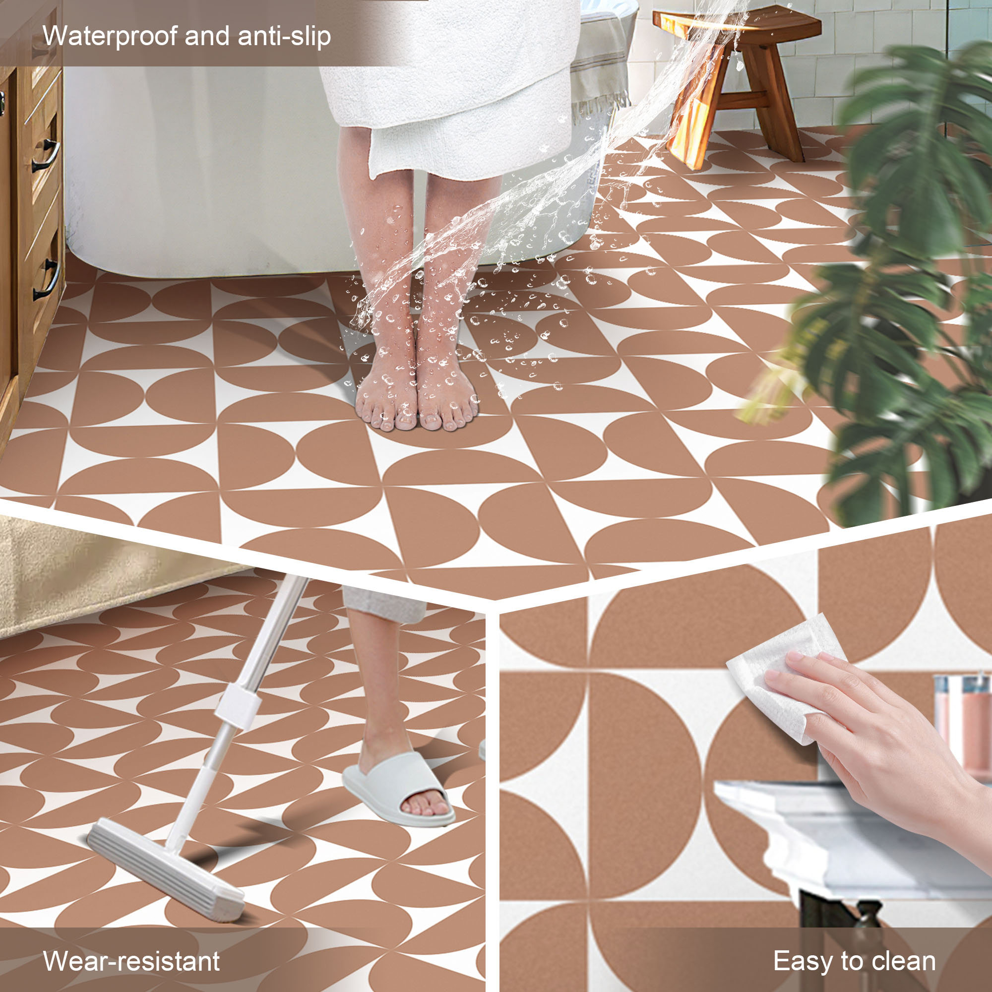 ilemong Brown (10-Pack, 4.3 sq. ft. ),Waterproof self-adhesive tile stickers for kitchen splashback - backsplash tile - 1