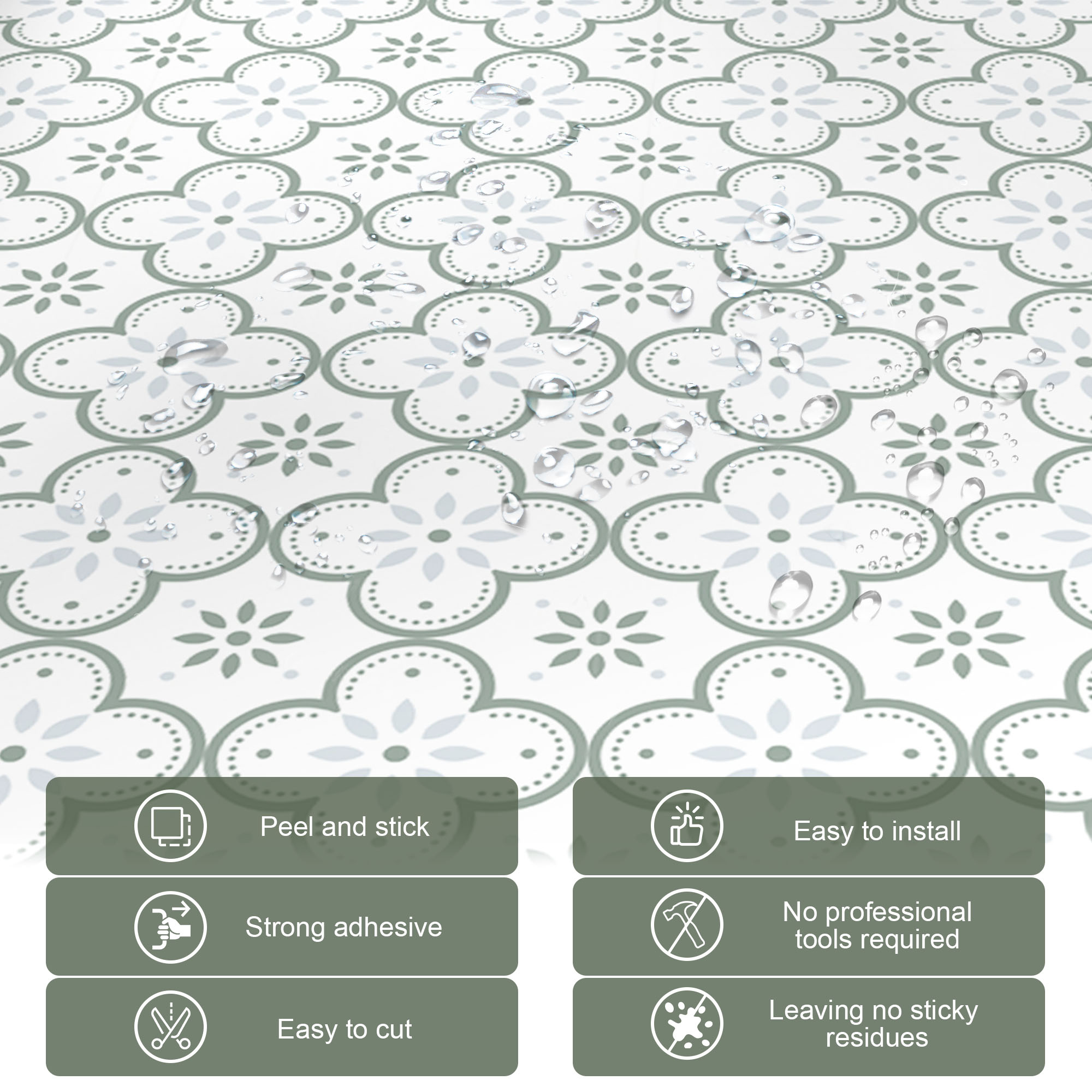 ilemong 7.87 in. x 7.87 in. Peel and Stick Tile Stickers PVC Self-Adhesive Backsplash Tiles for Wall, Light Green (10-Pack) - backsplash tile - 2