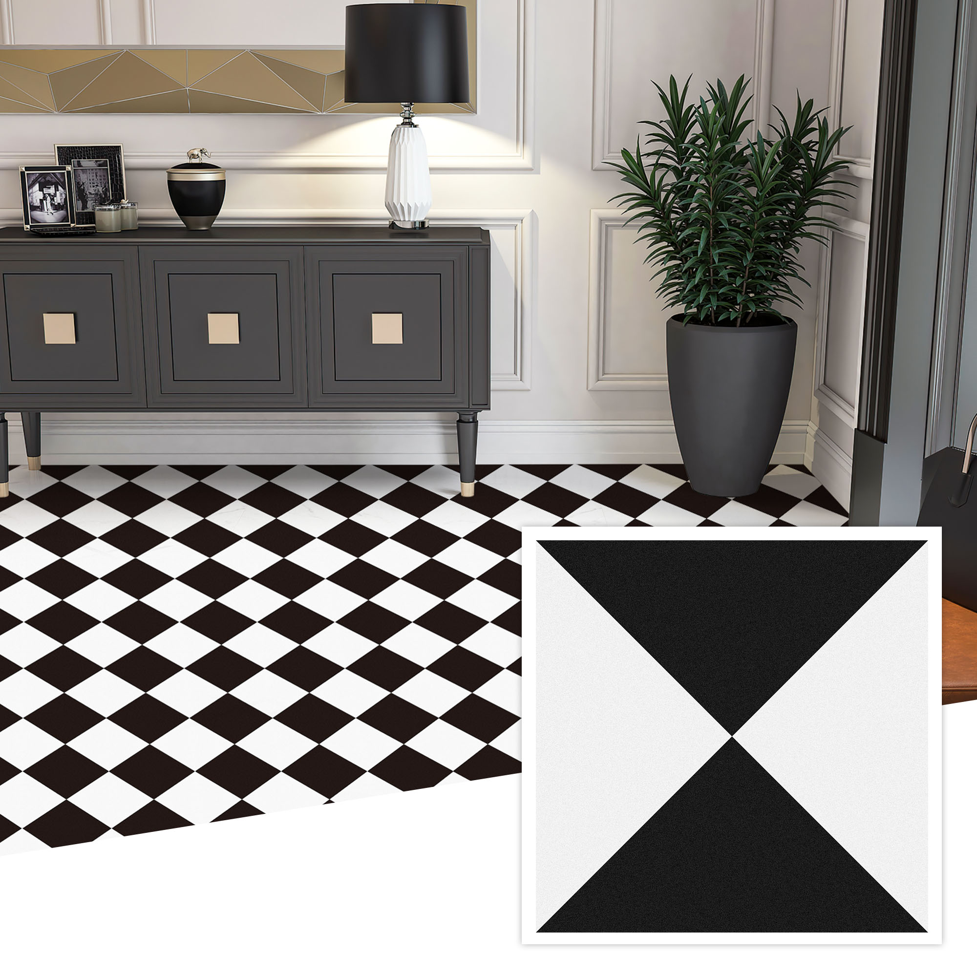ilemong 7.87 in. x 7.87 in. Removable PVC wall tiles for renters or temporary decor,Black and White (10-Pack) - backsplash tile - 1