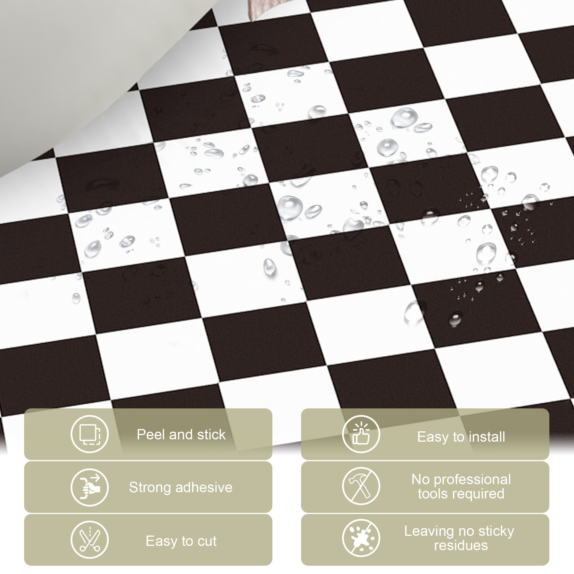 ilemong 7.87 in. x 7.87 in. Removable PVC wall tiles for renters or temporary decor,Black and White (10-Pack) - backsplash tile - 2