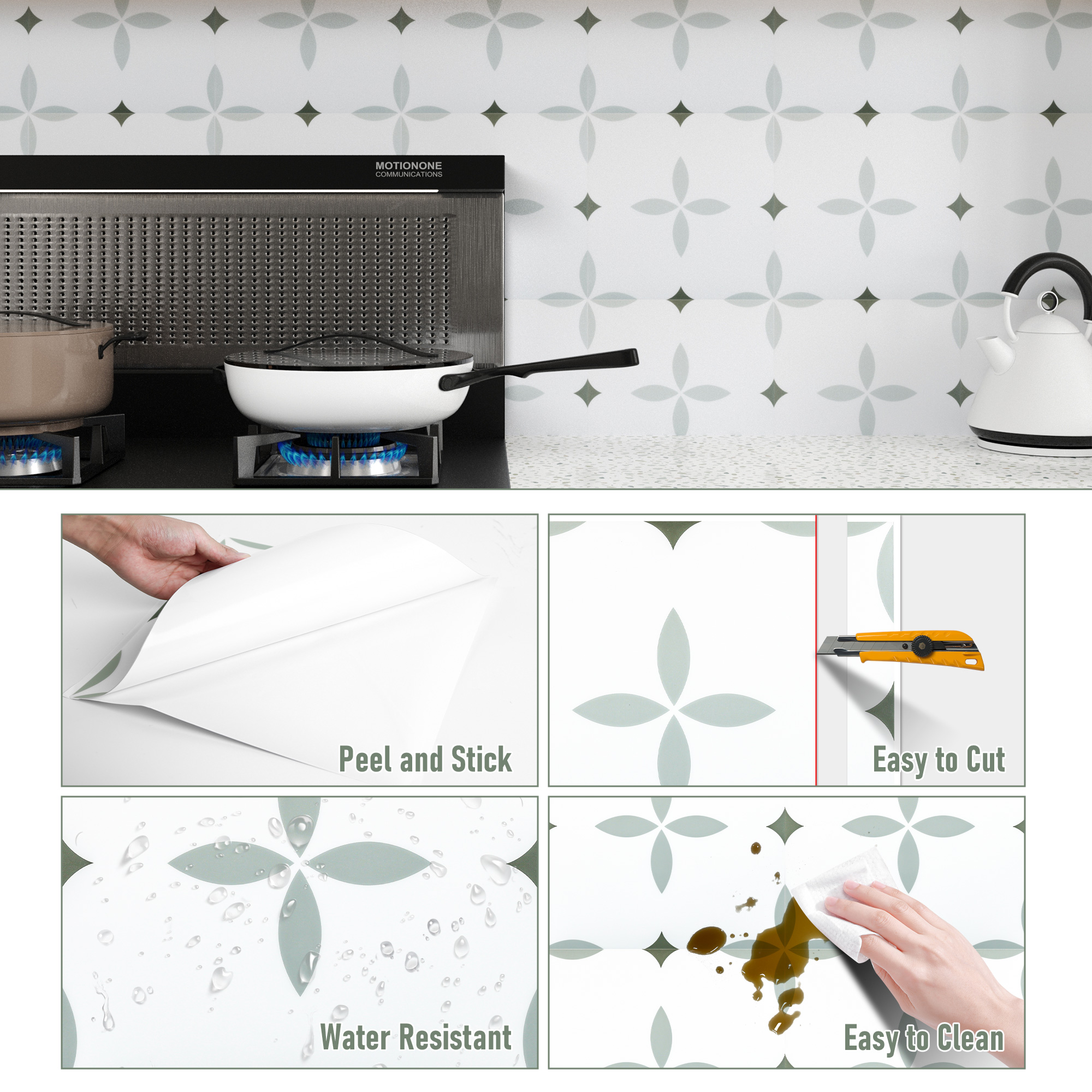 ilemong Non-Slip Self-Adhesive sticky tiles, for Wall, Easy to Clean and DIY-Friendly (10-Pack) - backsplash tile - 2