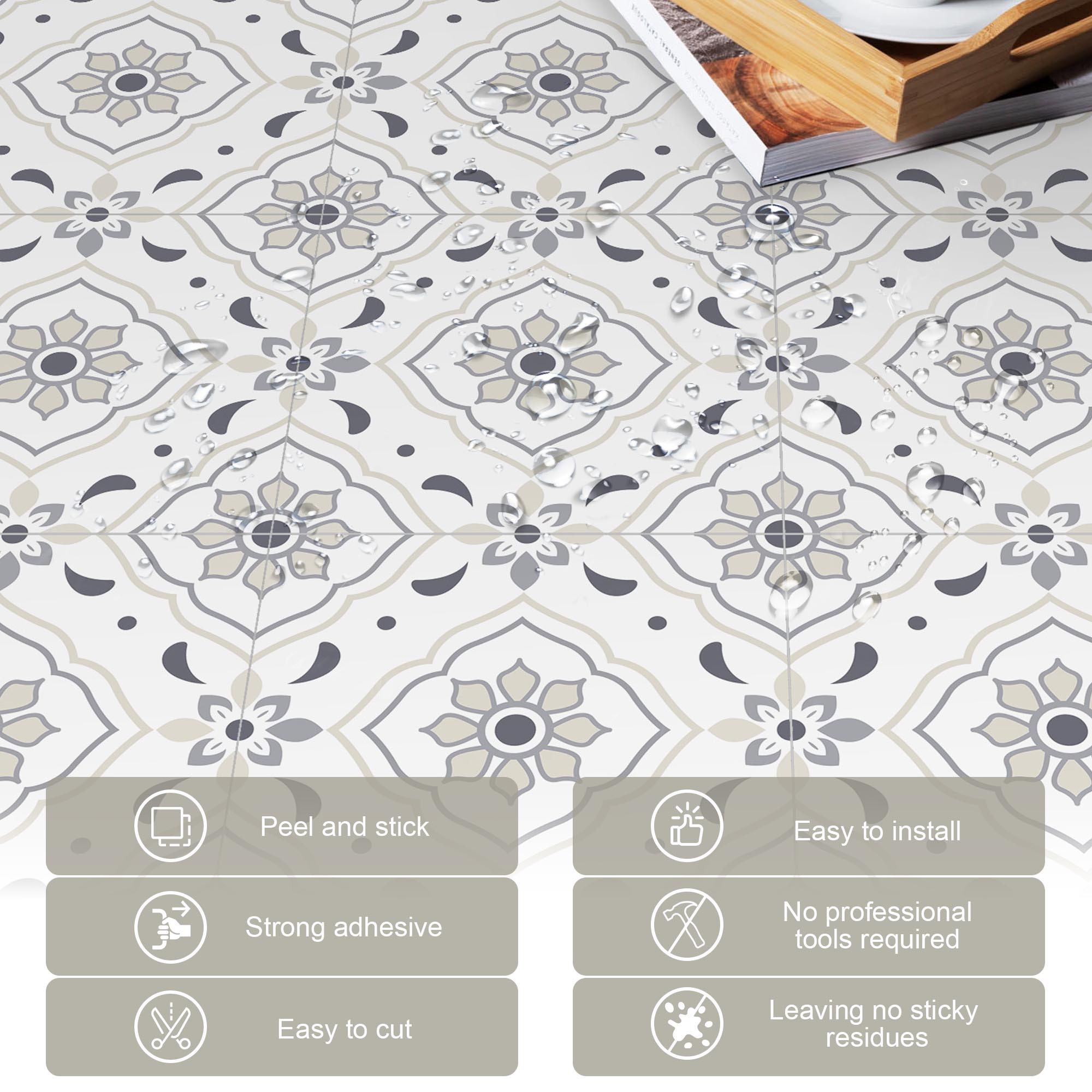 ilemong 7.87 in. x 7.87 in. PVC Self-Adhesive Backsplash Tiles for Wall, Floor, Kitchen,bathroom - backsplash tile - 2