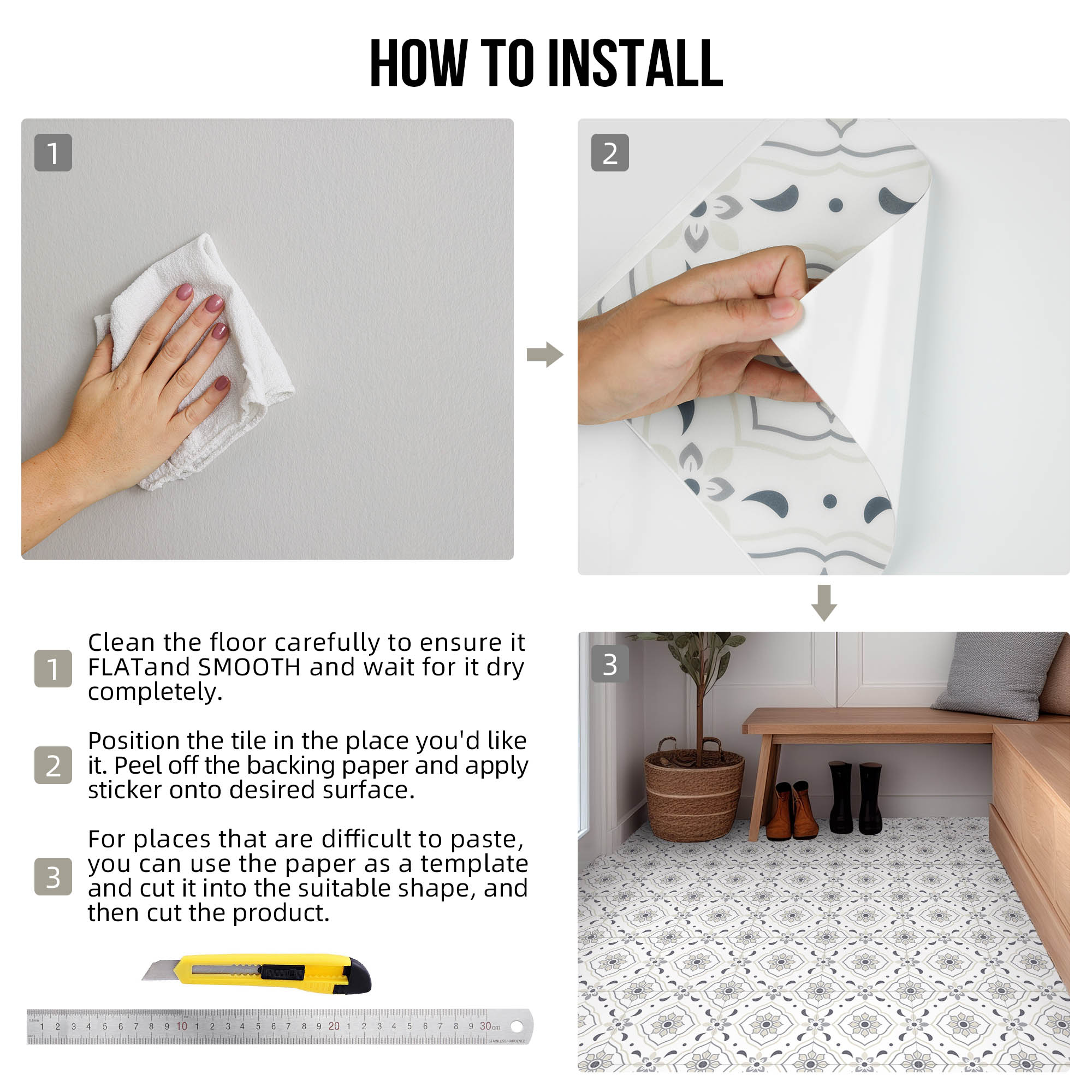 ilemong 7.87 in. x 7.87 in. PVC Self-Adhesive Backsplash Tiles for Wall, Floor, Kitchen,bathroom - backsplash tile - 4