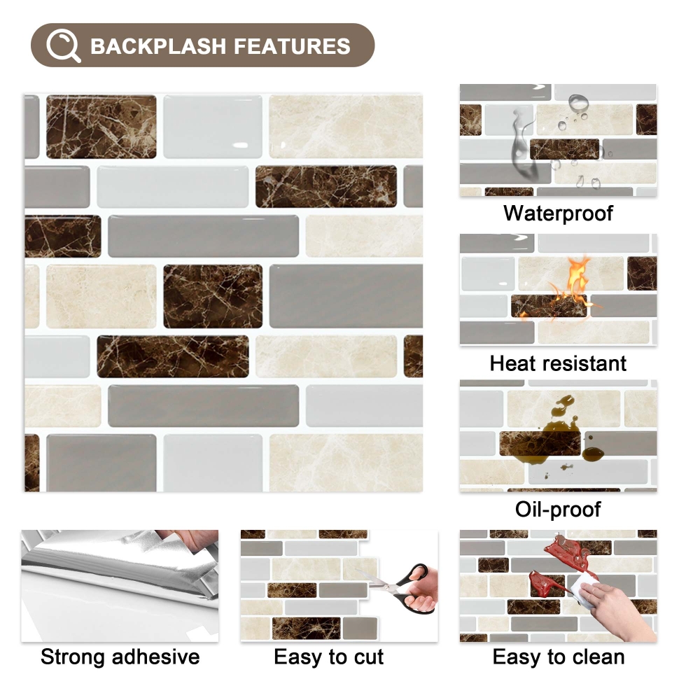 ilemong Kitchen Wall Tiles Self Adhesive- Removable & Reusable (10-Pack) - backsplash tile - 3