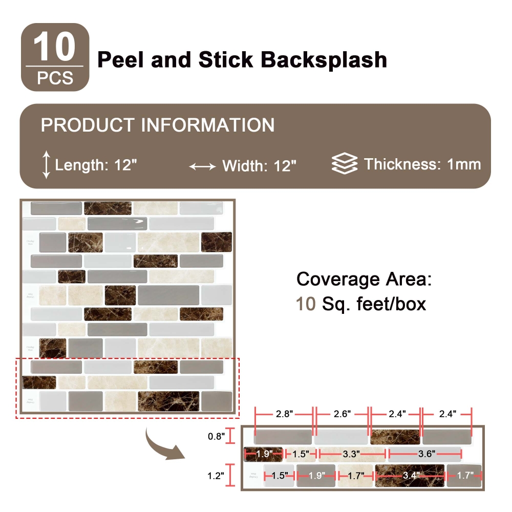 ilemong Kitchen Wall Tiles Self Adhesive- Removable & Reusable (10-Pack) - backsplash tile - 2