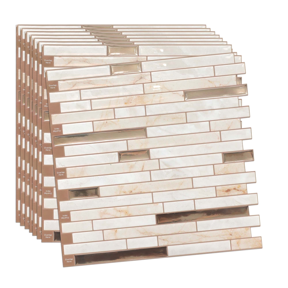 ilemong 12 in. x 12 in. sticky tiles for kitchen walls, Copper (10-Pack, 10 sq. ft. / Case) - backsplash tile - 1