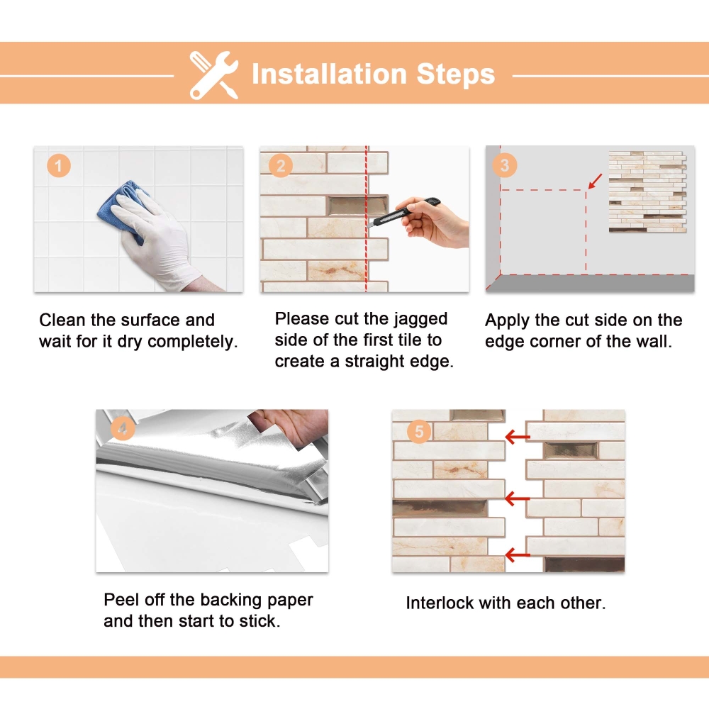 ilemong 12 in. x 12 in. sticky tiles for kitchen walls, Copper (10-Pack, 10 sq. ft. / Case) - backsplash tile - 3