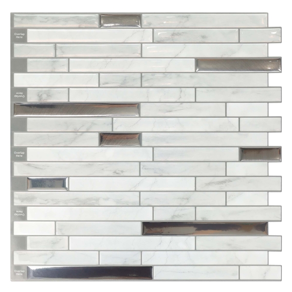 ilemong Silver Vinyl Peel and Stick Tile Backsplash -12 in. x 12 in. Oil-Resistant