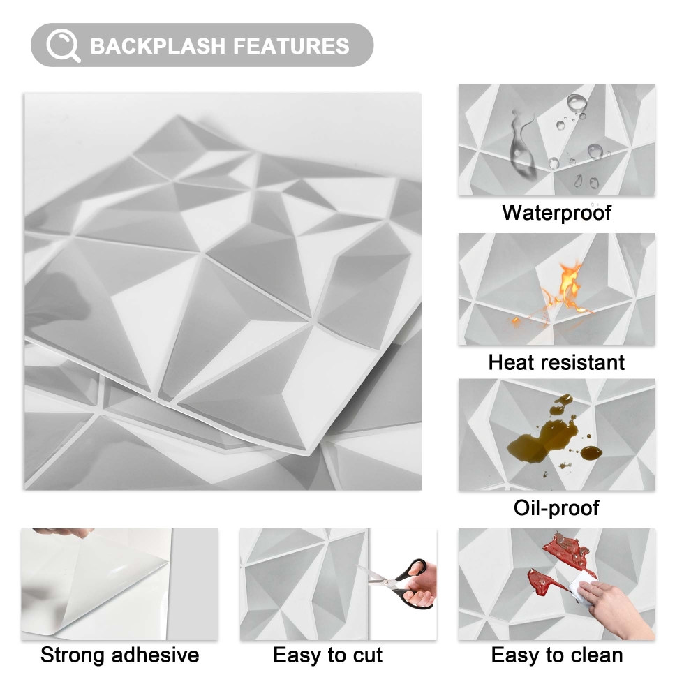 ilemong White Vinyl Self Adhesive Wall Tiles,Customizable and Trim-to-Fit - backsplash tile - 3