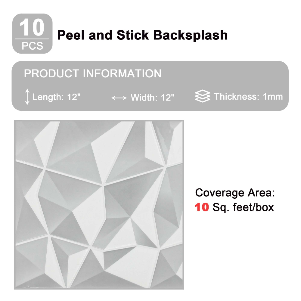 ilemong White Vinyl Self Adhesive Wall Tiles,Customizable and Trim-to-Fit - backsplash tile - 2