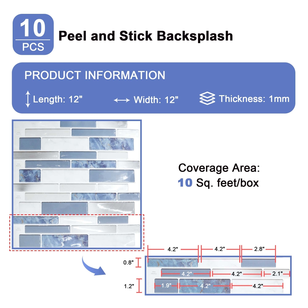 ilemong Kitchen Heat Resistant Self Adhesive Wall Tiles-12×12in Reinforced Thickened - backsplash tile - 2