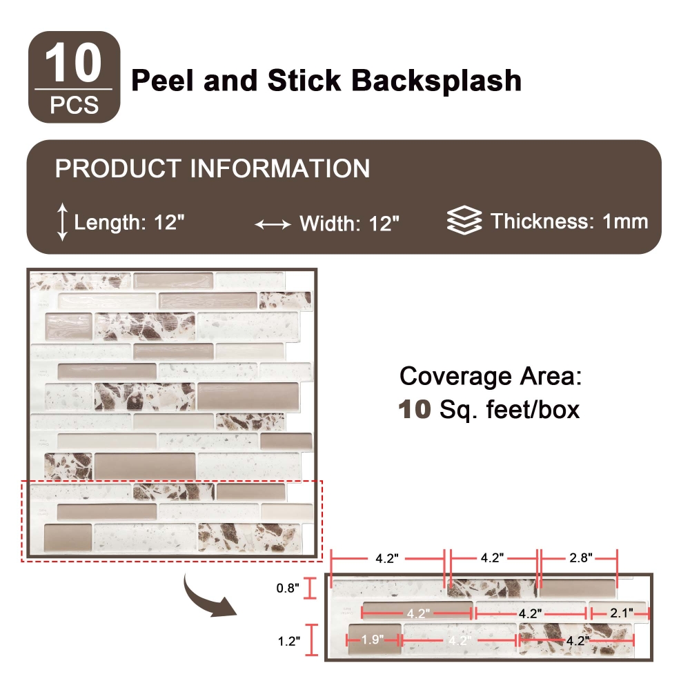 ilemong Self Adhesive Wall Tiles Kitchen，Non-Toxic & Eco-Friendly - backsplash tile - 2