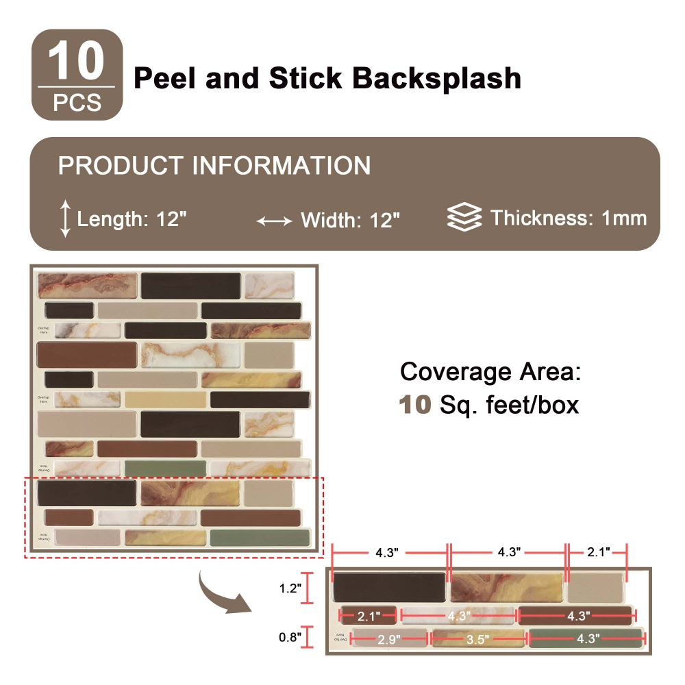 ilemong peel and stick wall tiles bathroom，10-Pack Kitchen Counter Barrier - backsplash tile - 2
