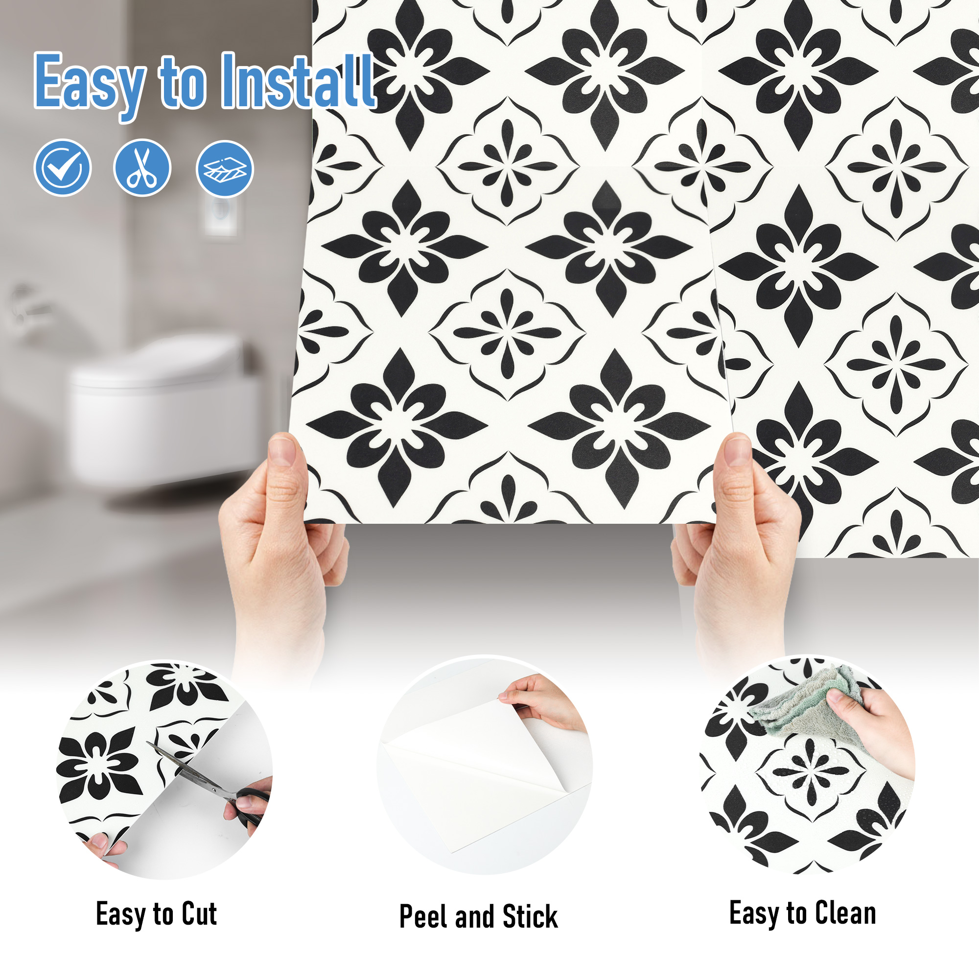 ilemong 12 in. x 12 in. Vinyl Peel and Stick Tiles Self Adhesive Backsplash Tile Suitable for Wall (10-Pack, 10 sq. ft. ) - backsplash tile - 1