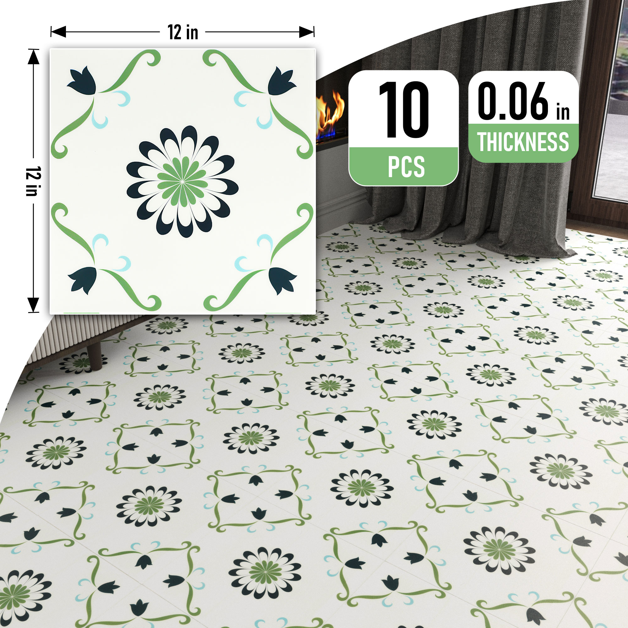 ilemong 12*12in Smooth patterned tile wall stickers - heat-resistant,(10-Pack, 10 sq. ft. ) - backsplash tile - 2