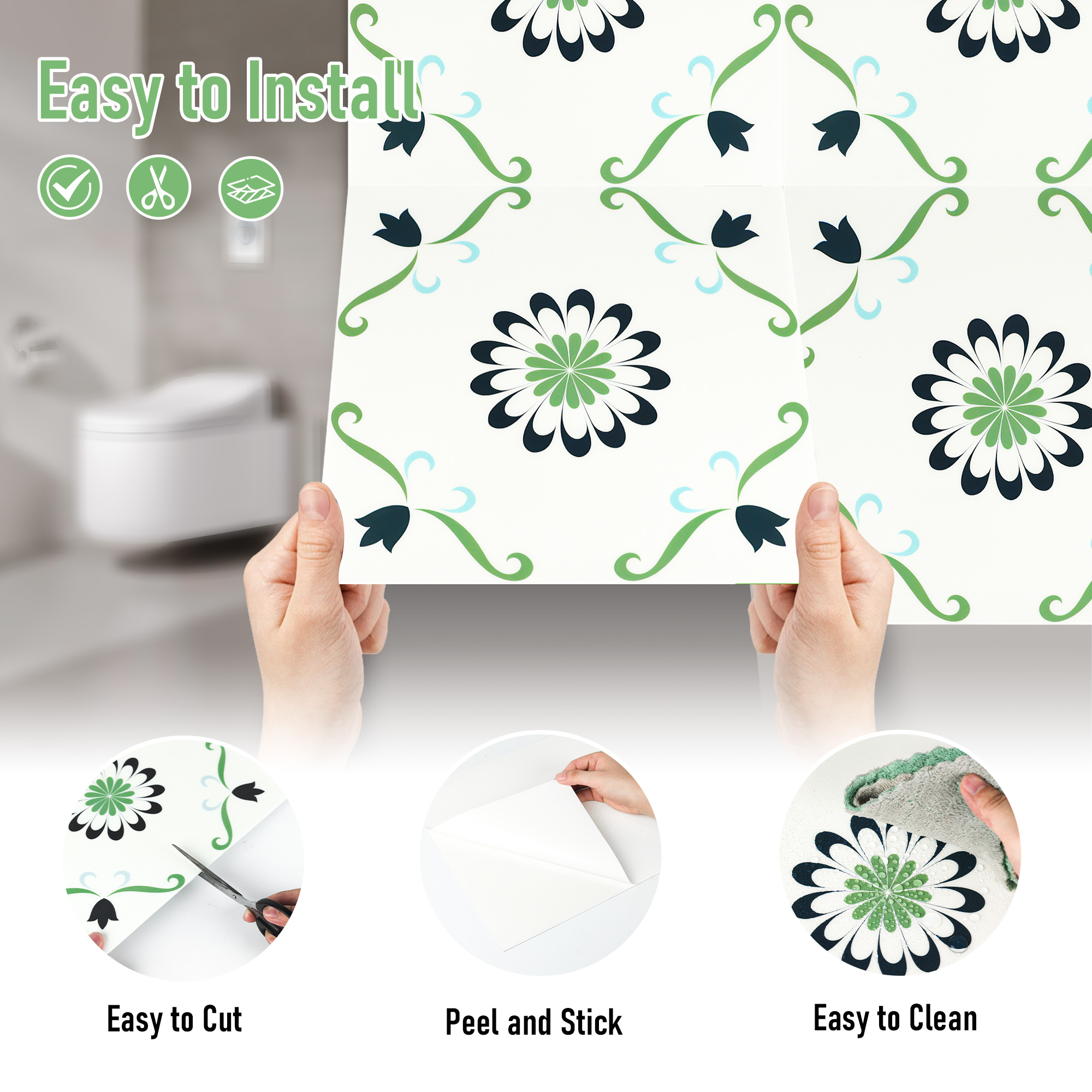 ilemong 12*12in Wear-resistant living room floral tile decorative wall panels - heat-resistant,(30-Pack, 30 sq. ft. ) - backsplash tile - 4