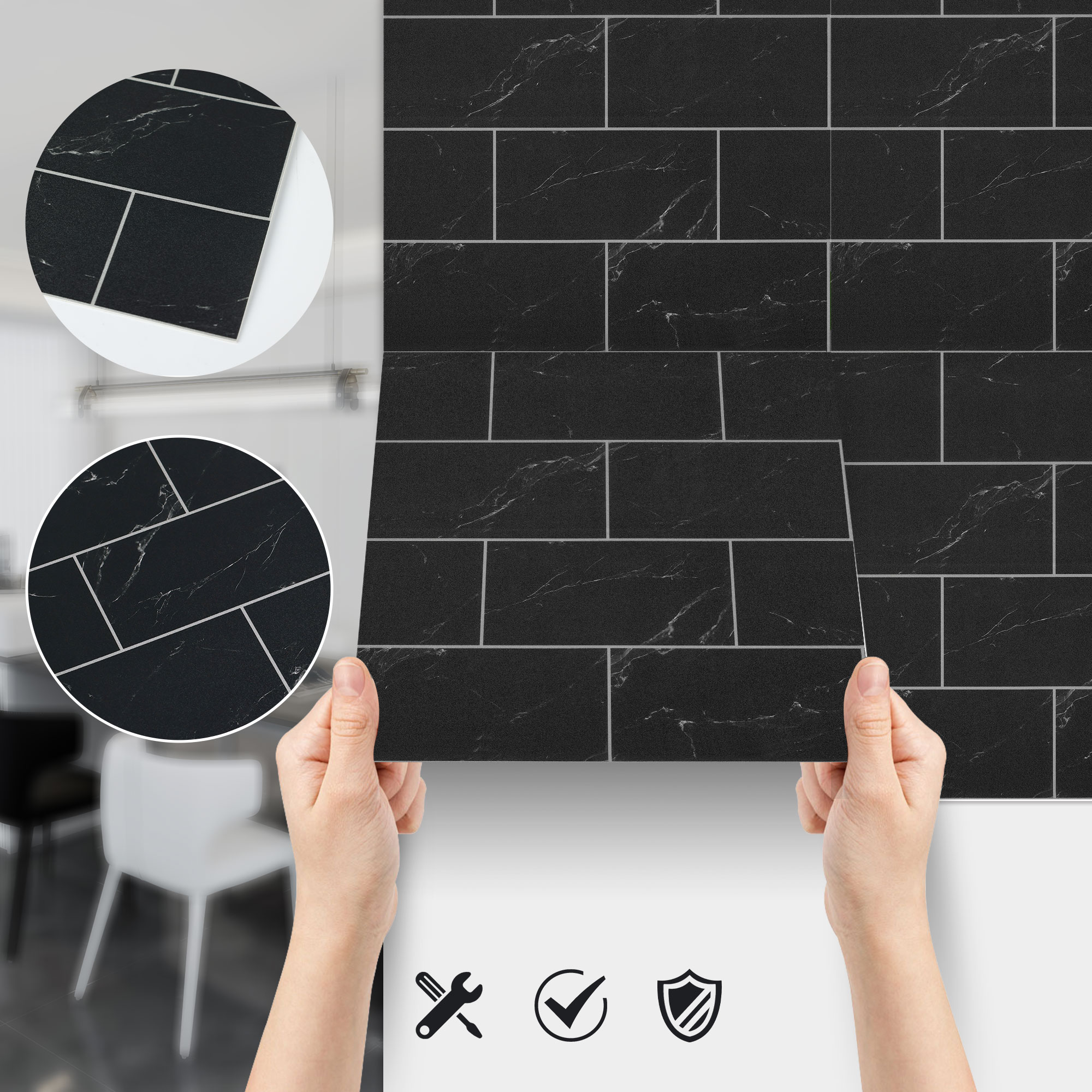 ilemong 12 in. x 12 in. Vinyl peel and stick splash back ,Mold and moisture prevention bathroom splashback - backsplash tile - 3