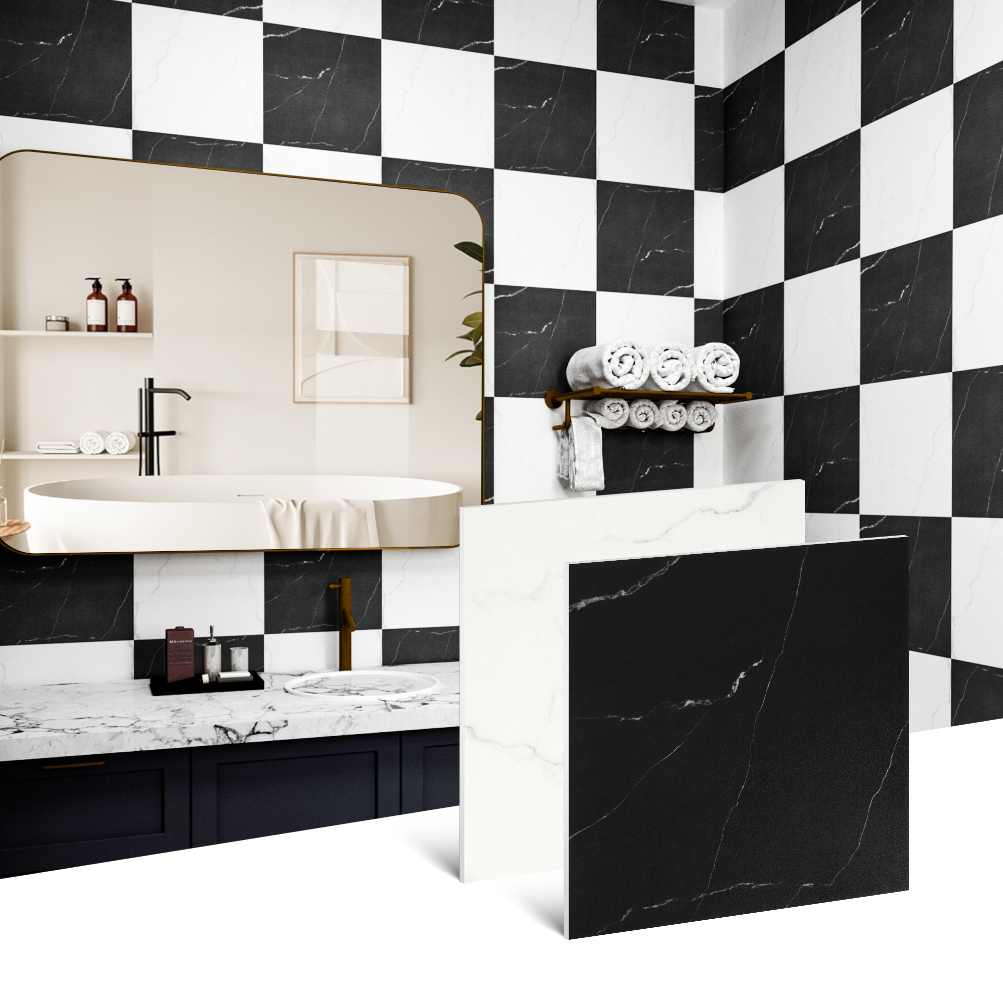 ilemong 12 in. x 12 in. Vinyl sticky floor tiles, suitable for kitchen and bathroom use (10-piece pack) - backsplash tile - 1