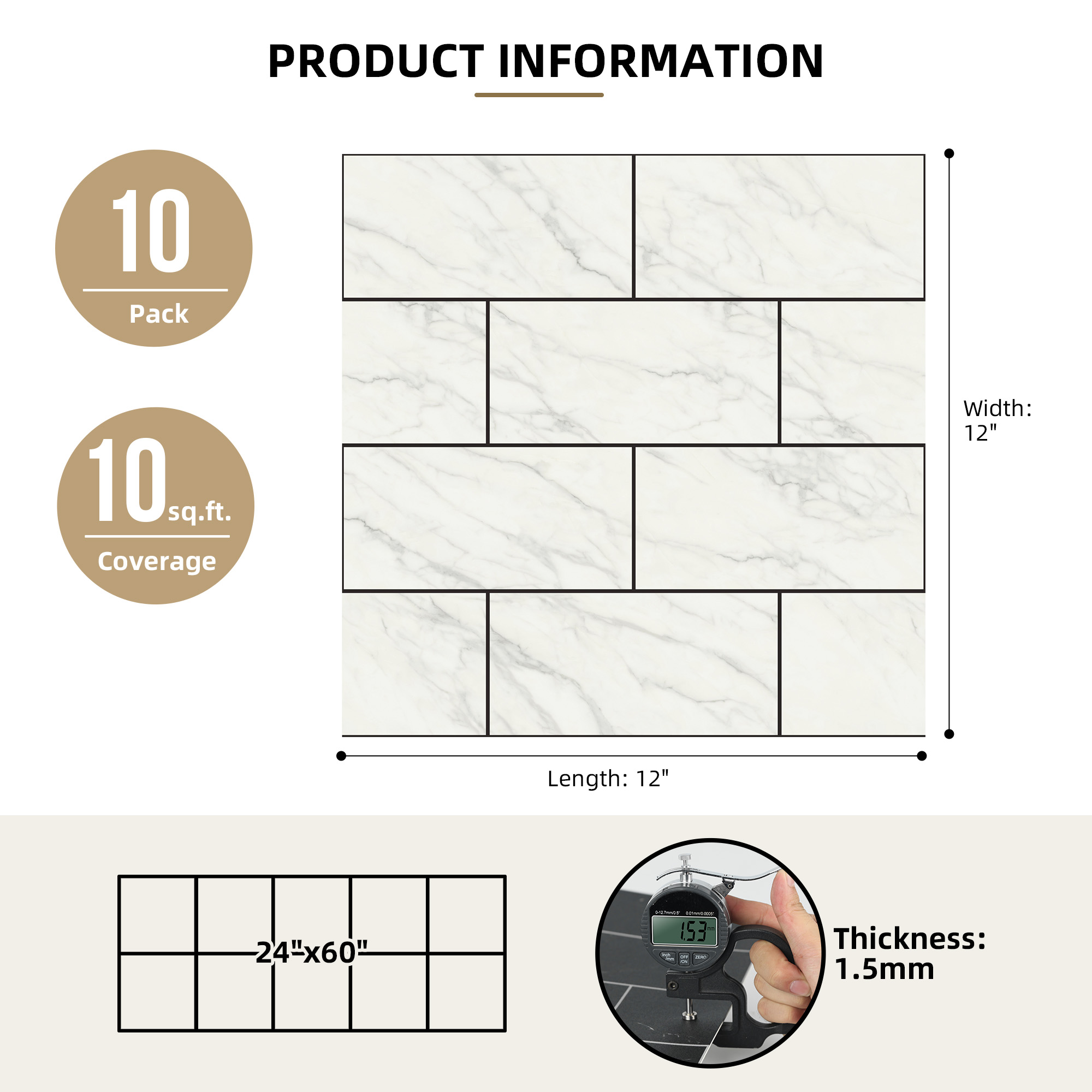ilemong 12 in. x 12 in. Vinyl peel and stick tiles kitche, Self Adhesive Waterproof and oil-resistant - backsplash tile - 2