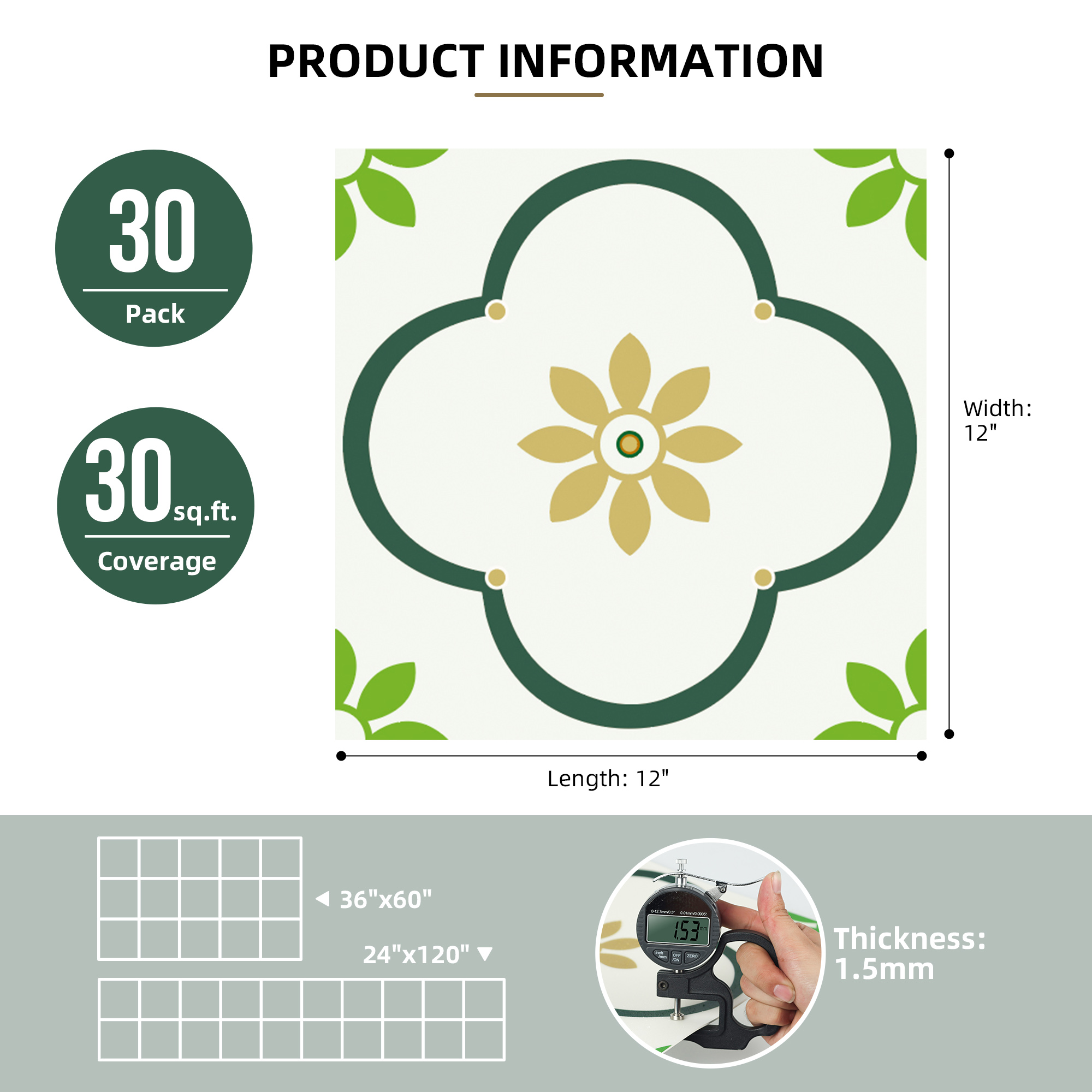 ilemong 12*12in Wear-resistant living room floral tile decorative wall panels - heat-resistant,(30-Pack, 30 sq. ft. ) - backsplash tile - 2