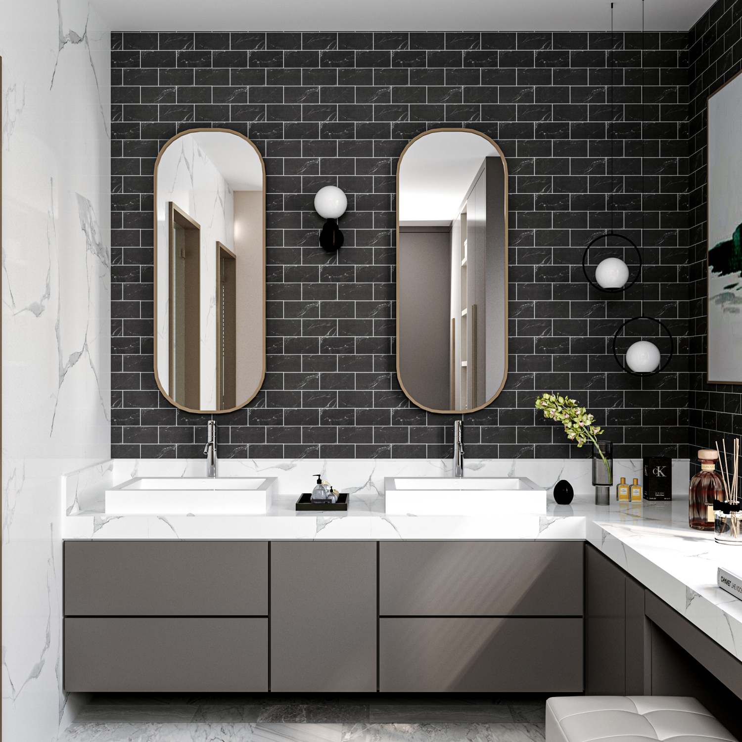 ilemong 12 in. x 12 in. Vinyl peel and stick splash back ,Mold and moisture prevention bathroom splashback - backsplash tile - 2